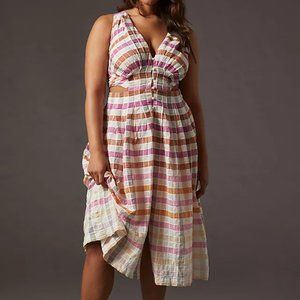 NWOT Anthropologie Maeve Ombre Plaid Button Up  Pockets Midi Sundress Sz. 10